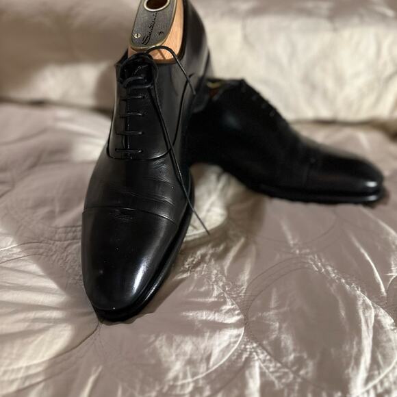 US Size 10 Santoni Black Leather CapToe Goodyear Oxfords - Picture 4 of 14